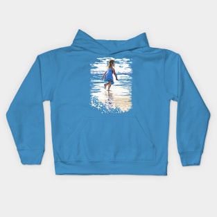 Little girl playing on the beach Kids Hoodie